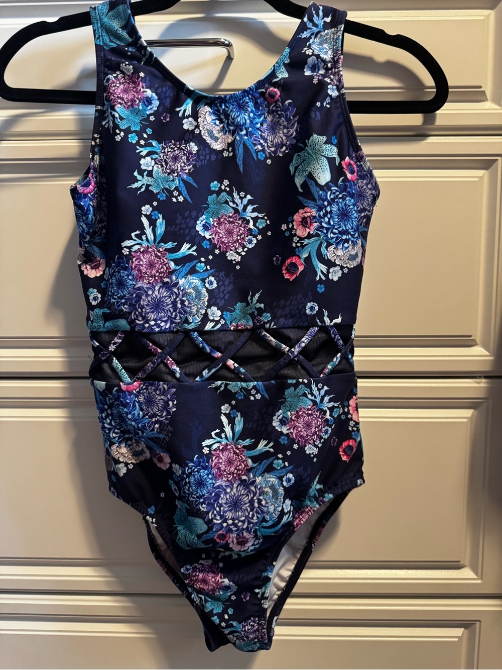 Girls Navy Floral One-Piece Women’s Competitive Gymnastics Leotard